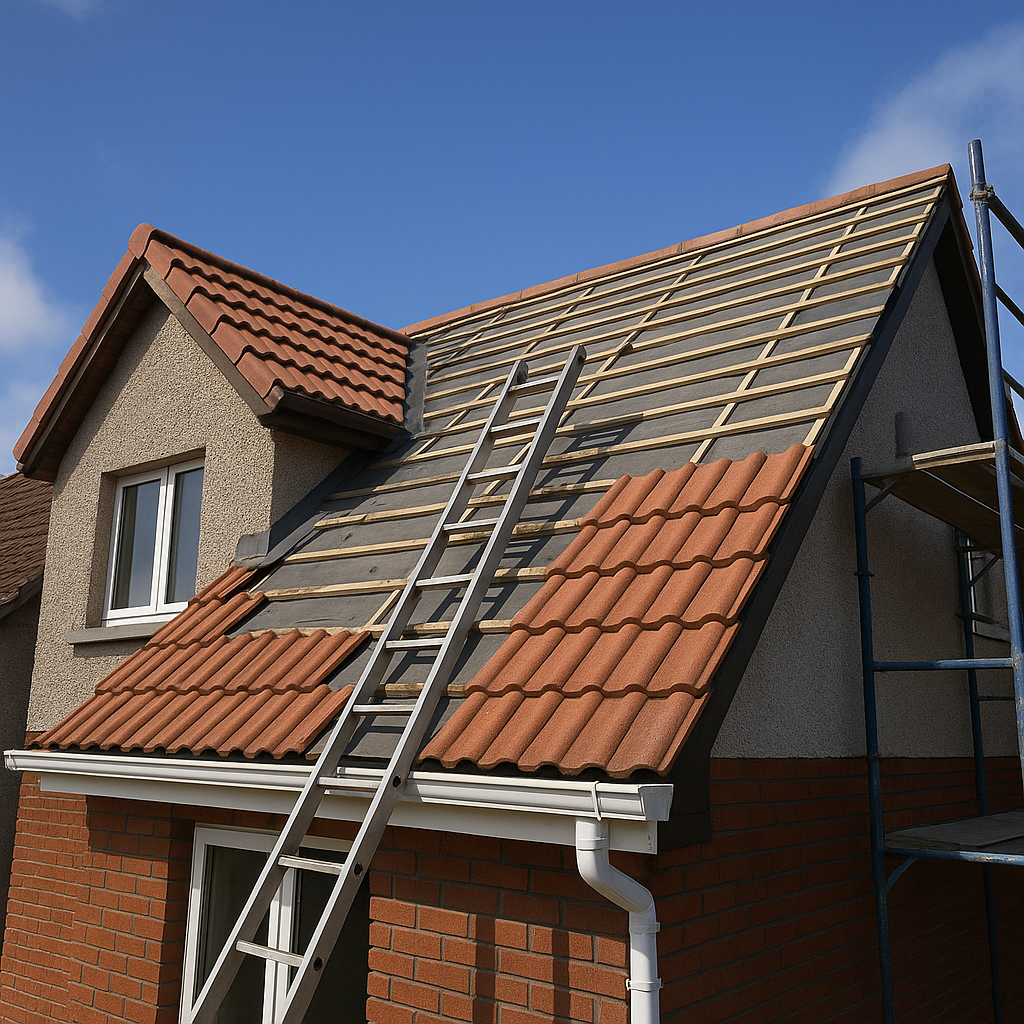 Half finished roof tiles installation in Douglas - Professional roofing work